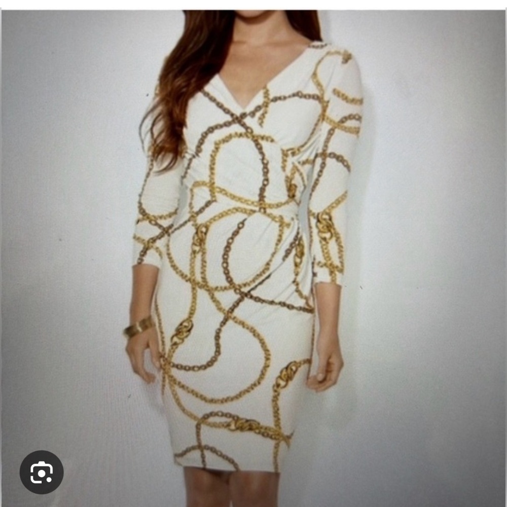Lauren Ralph Lauren gold chain print dress. Size 4